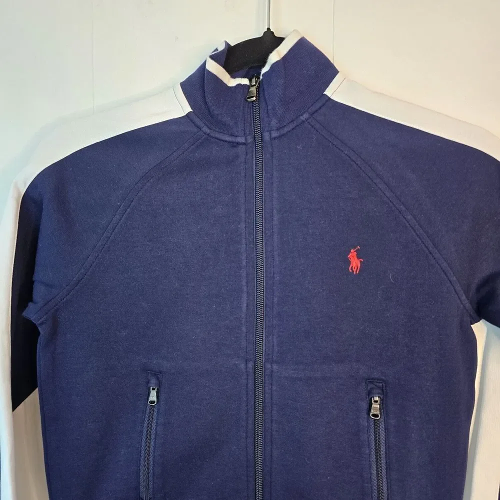 Polo‎ Ralph Lauren Double Knit Track Jacket Full-Zip Striped Blue Boys Small $98